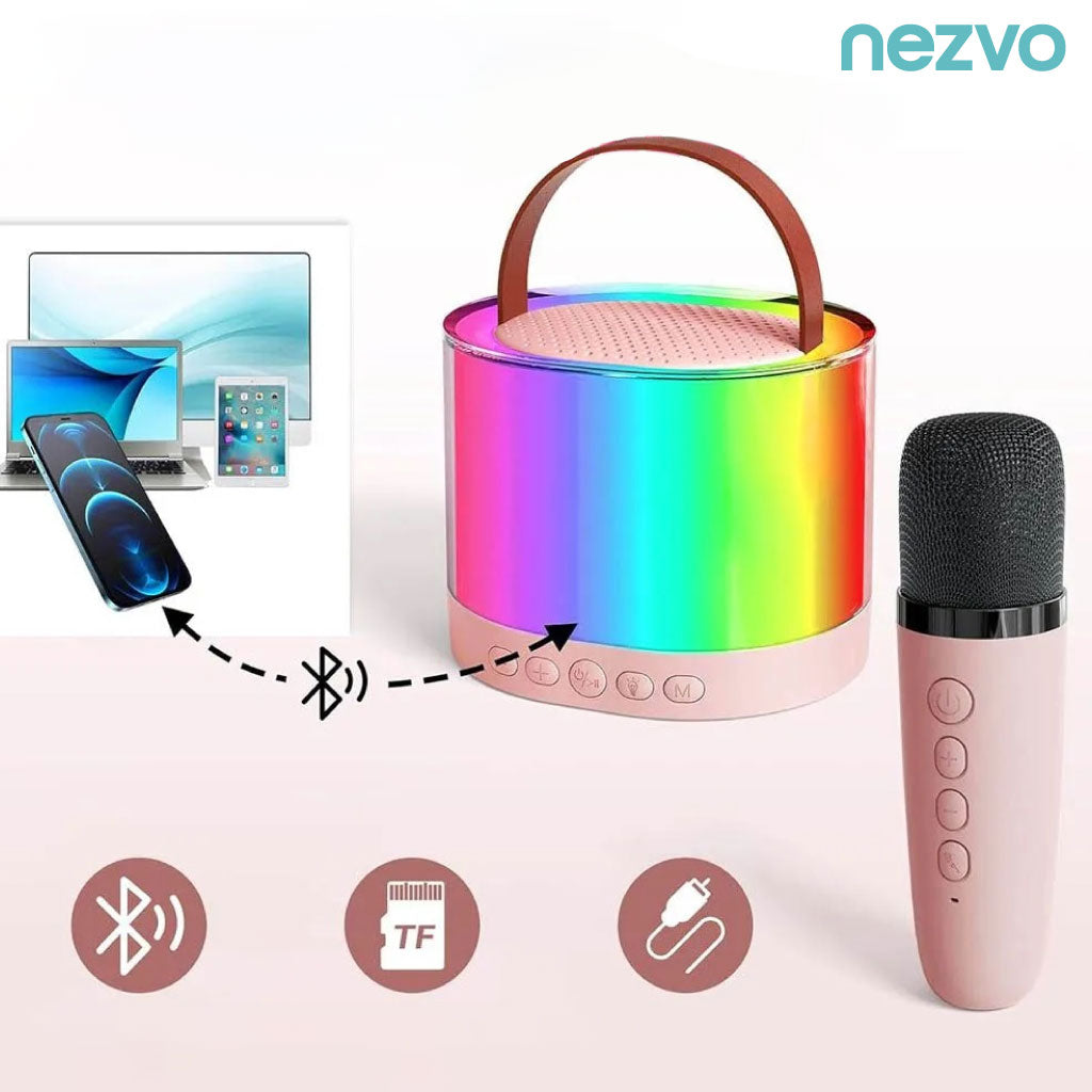 Mini Karaoké Speaker Bluetooth Avec Deux Microphones Et Lumières RGB