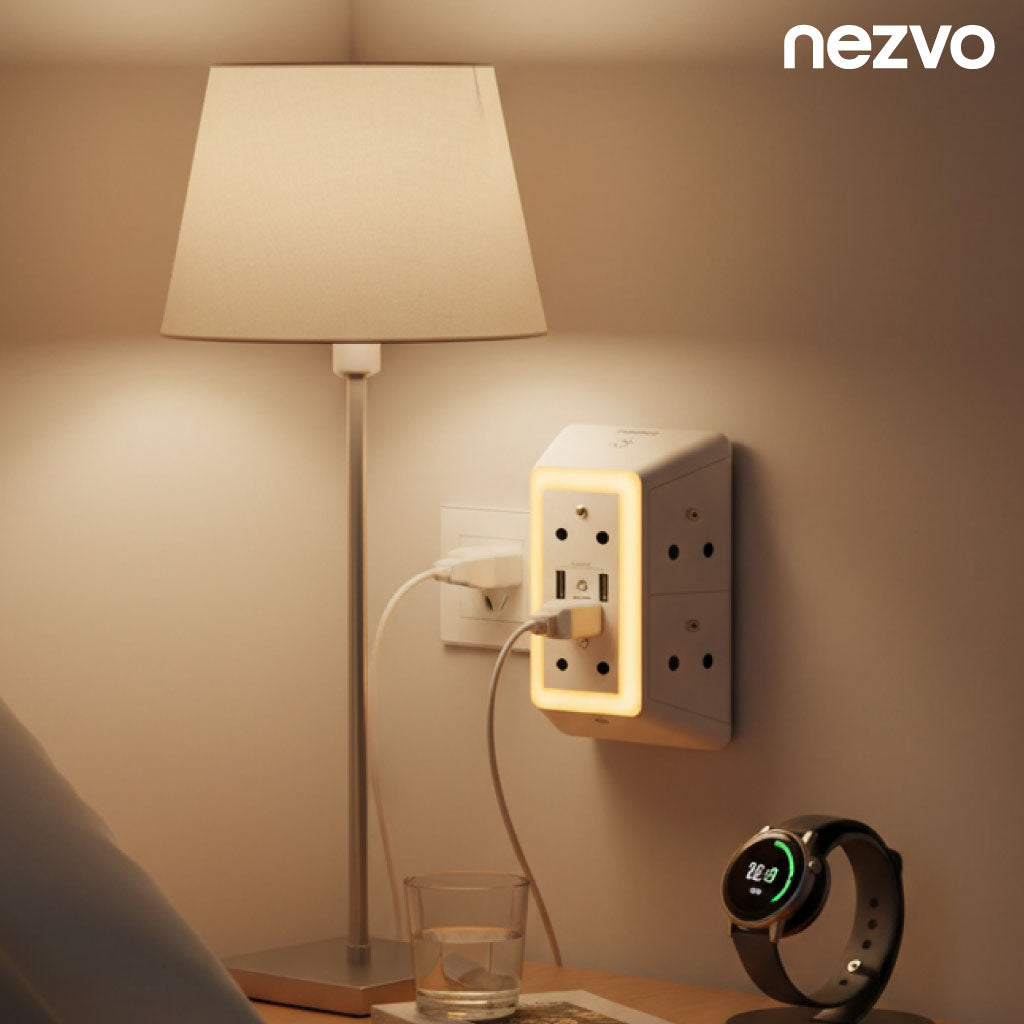 Multiprise Murale 6 Prises + 3 Ports USB avec Veilleuse Tactile