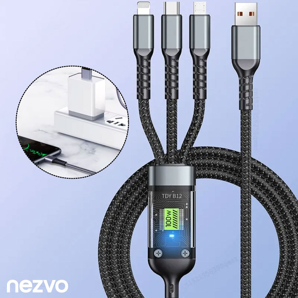 Câble de Charge 3-en-1 – Puissance 100W avec Écran LED