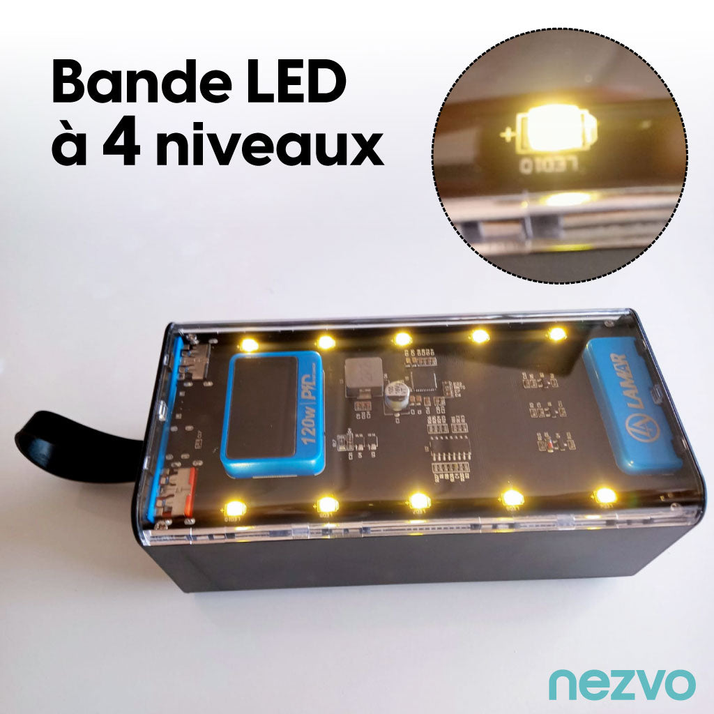 Power Bank Visible – Ultra Puissant avec 4 Câbles Intégrés