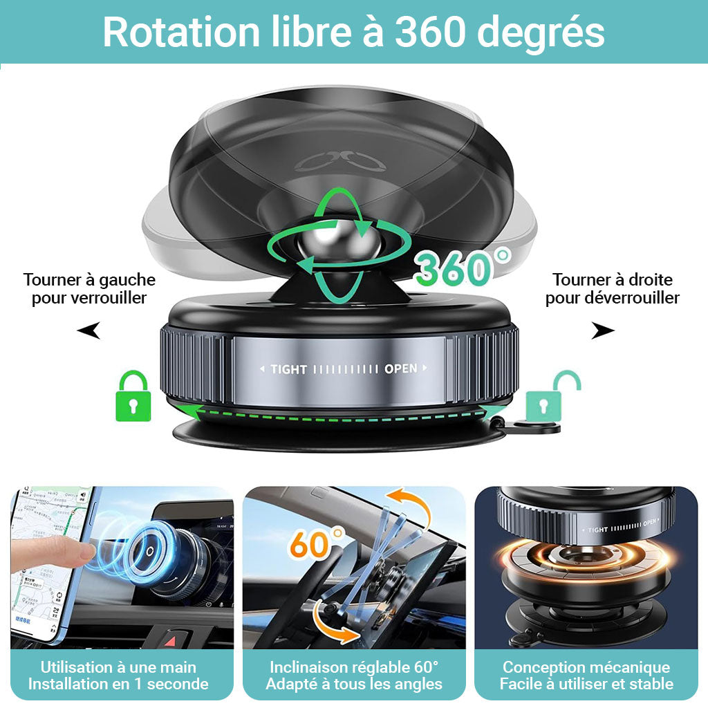 Support Téléphone Magnétique à Ventouse – Stabilité Maximale & Rotation Flexible