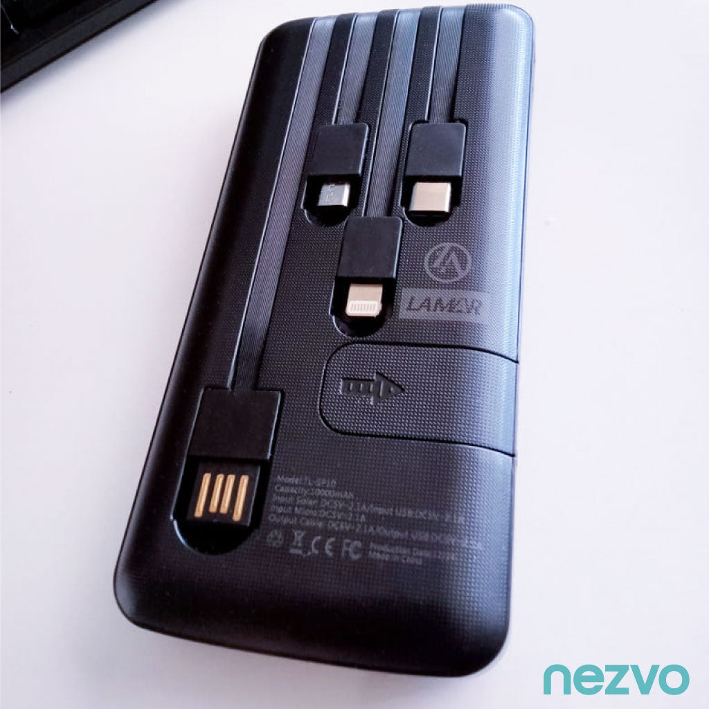 Power Bank Solaire – Recharge Écologique avec Câbles Intégrés