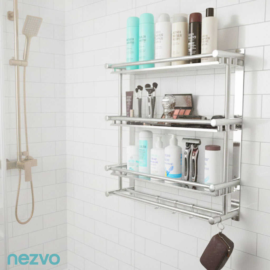 Étagère Murale Inox 3 Niveaux – Rangement Salle de Bain & Cuisine