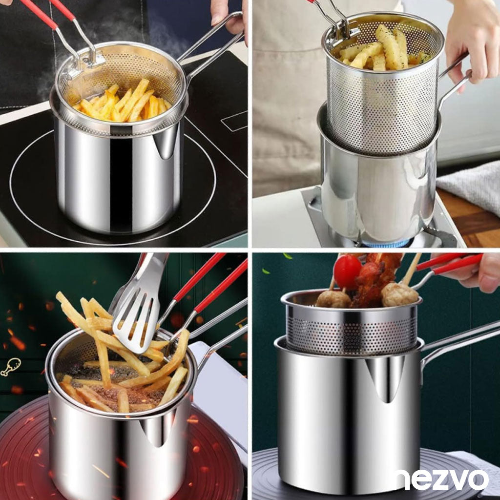 Mini friteuse en inox avec panier filtrant