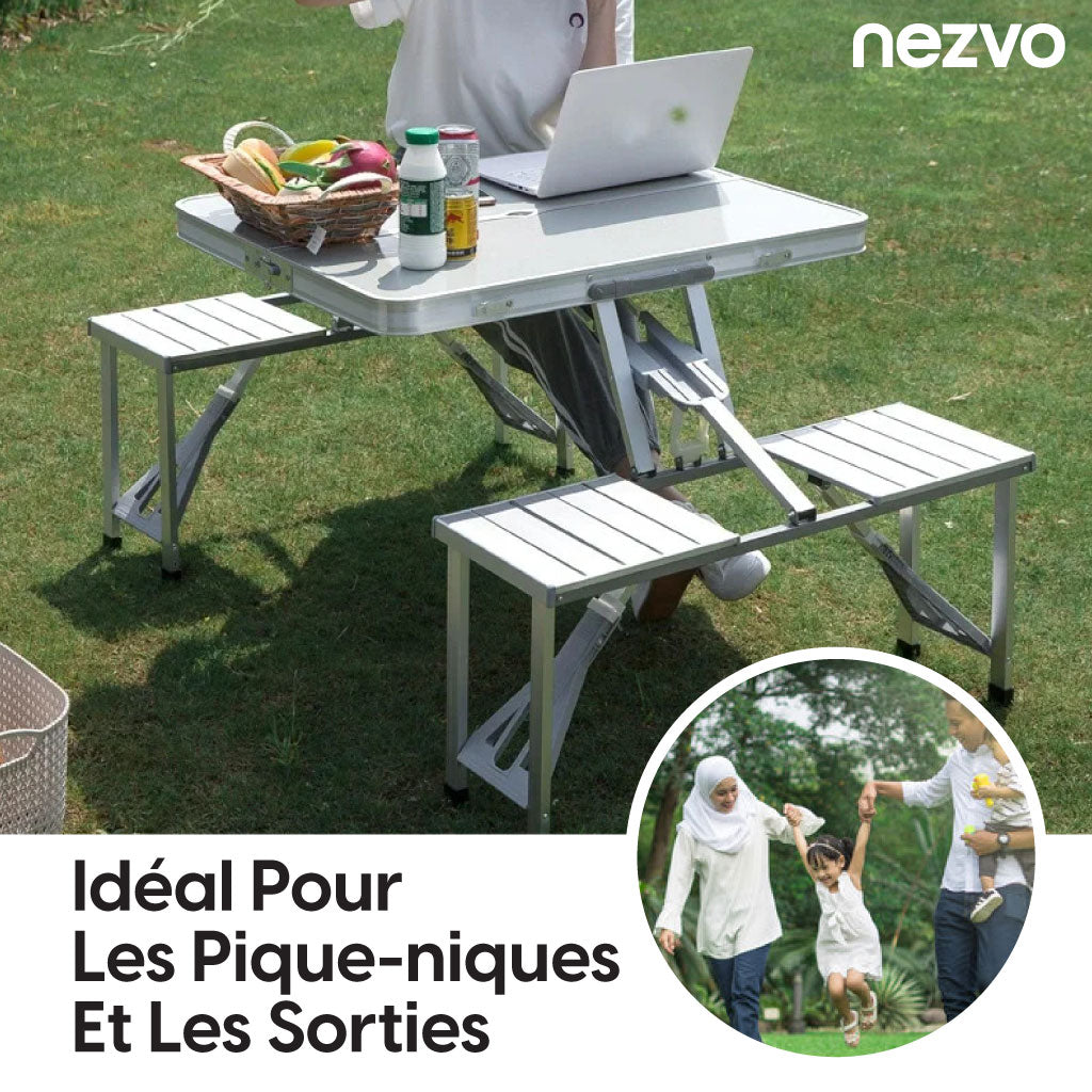 Table Pliable en Aluminium pour Pique-nique & Camping – 4 Places