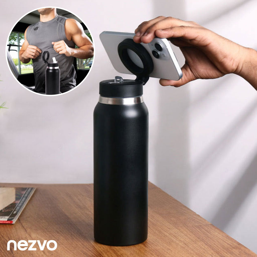 Bouteille Isotherme Avec Couvercle Magnétique Ajustable Et Support Téléphone Intégré