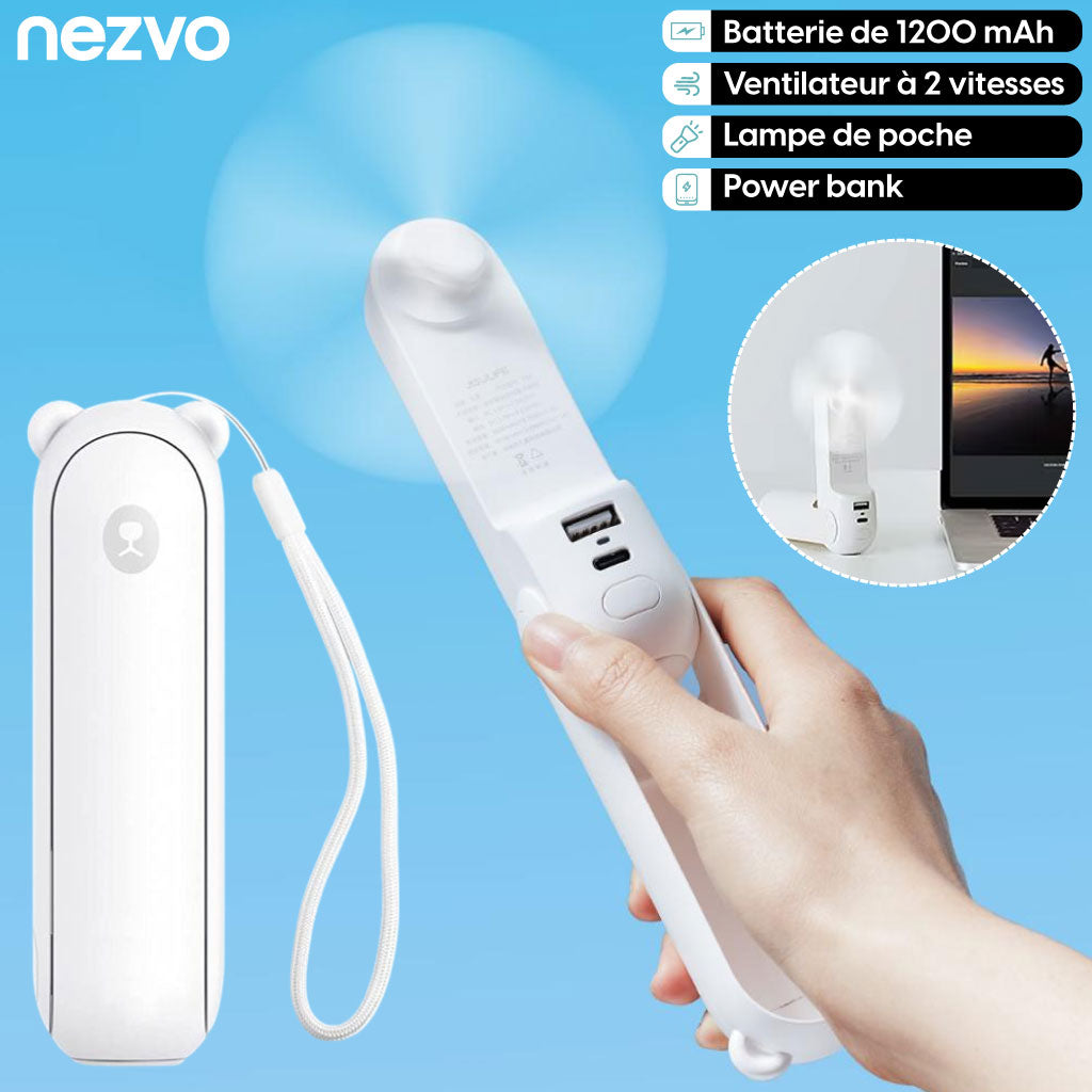 Mini Ventilateur Portable Multifonction Avec Lampe Torche & Batterie de Secours !