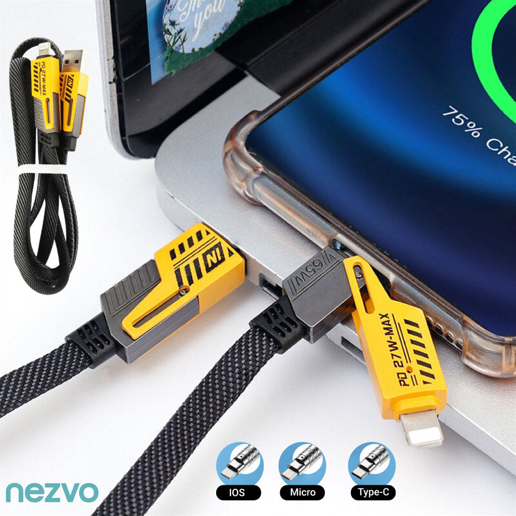 Câble 4-en-1 Ultra Rapide – Lightning / Micro USB / Type-C
