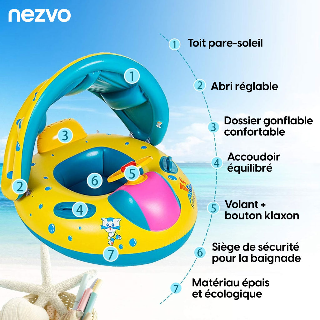 Bouée Gonflable Bébé avec Auvent,Idéal pour la piscine et la plage