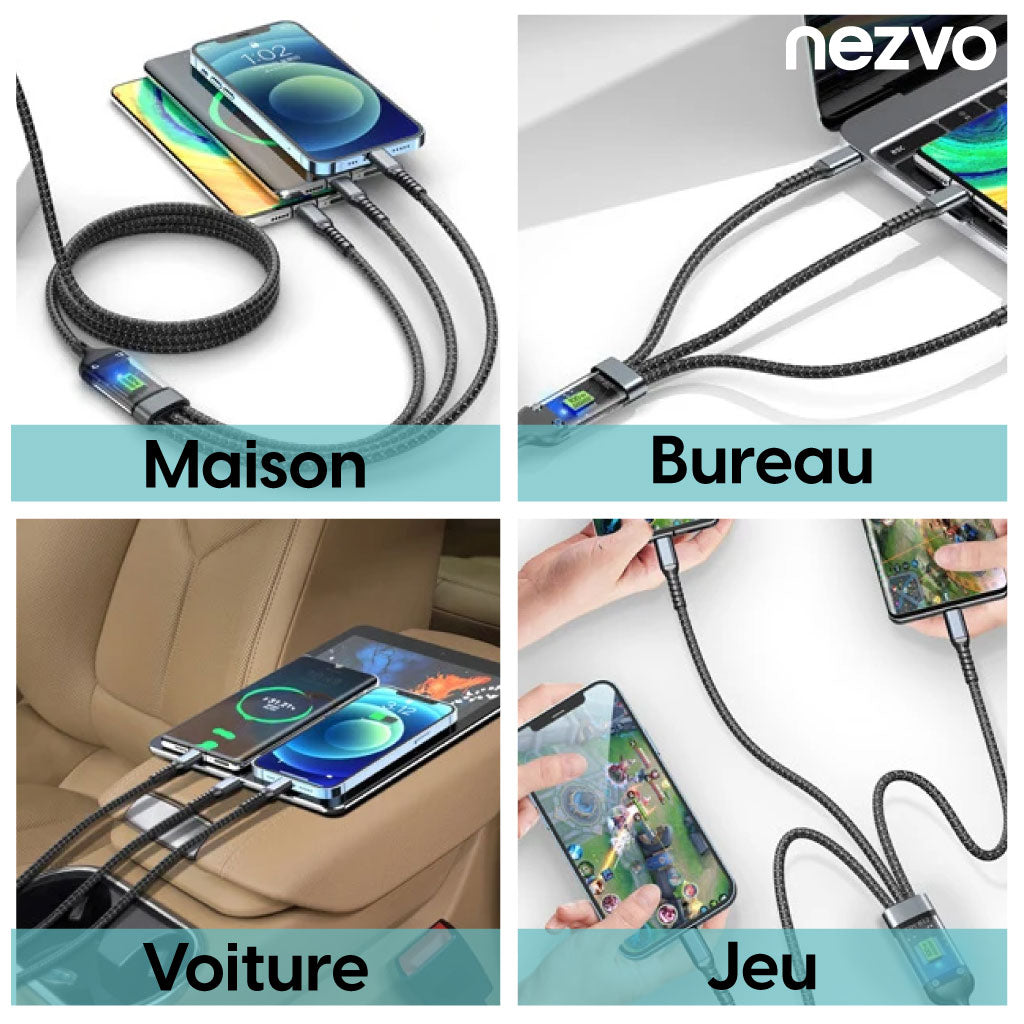 Câble de Charge 3-en-1 – Puissance 100W avec Écran LED