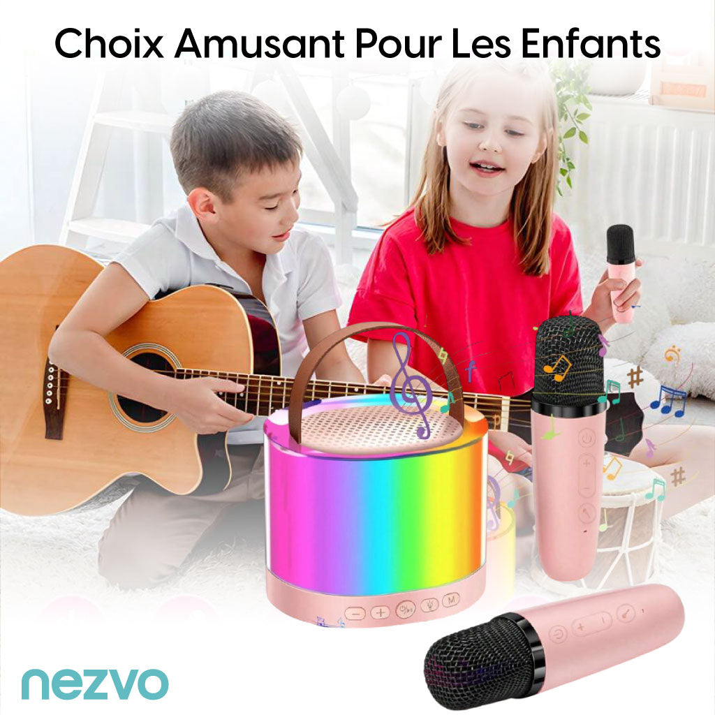 Mini Karaoké Speaker Bluetooth Avec Deux Microphones Et Lumières RGB