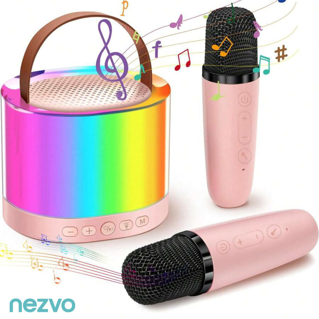Mini Karaoké Speaker Bluetooth Avec Deux Microphones Et Lumières RGB