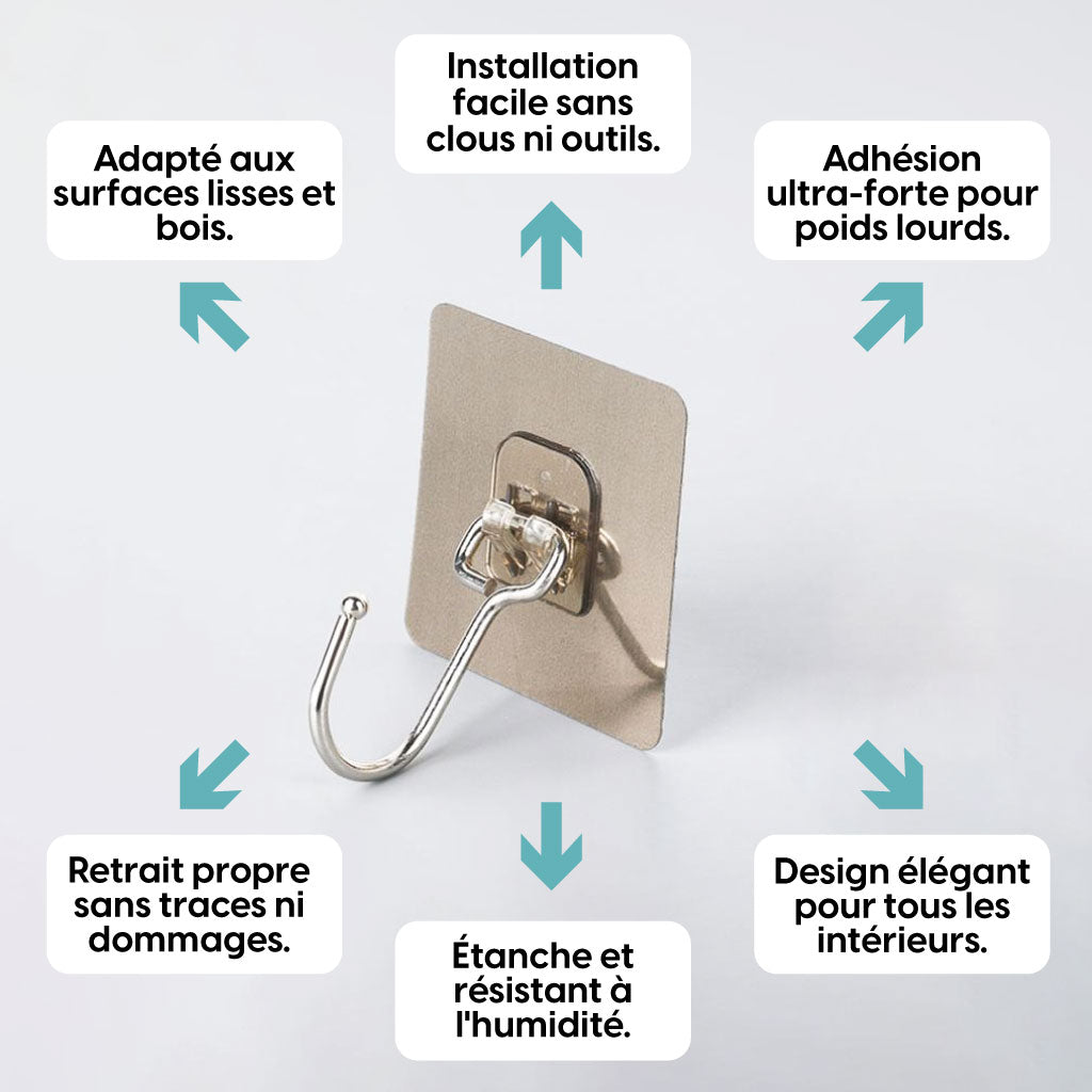 Crochets Muraux Adhésifs – Sans Clous, Ultra-Résistants & Multi-Usages