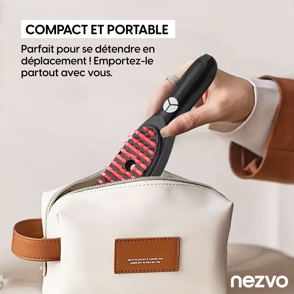 Brosse électrique avec lumière, vibrations et ions négatifs pour des cheveux en pleine santé.