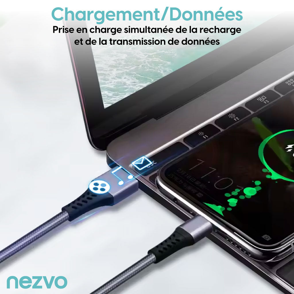 Câble de Charge 3-en-1 – Puissance 100W avec Écran LED
