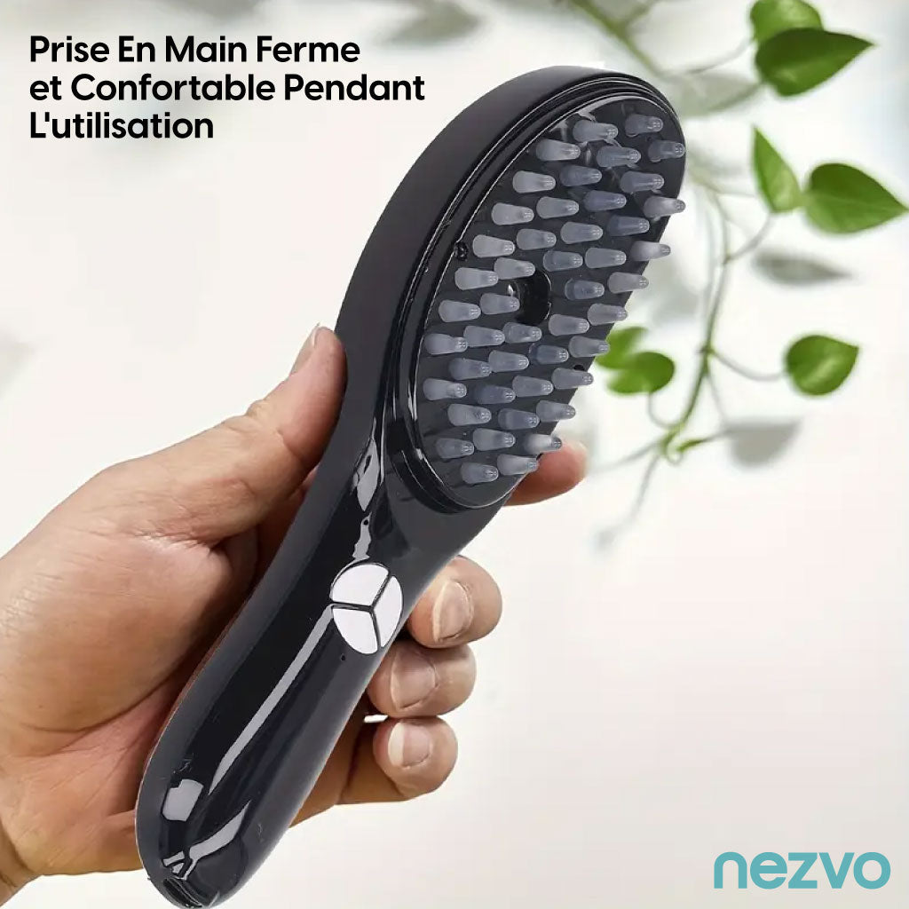 Brosse électrique avec lumière, vibrations et ions négatifs pour des cheveux en pleine santé.