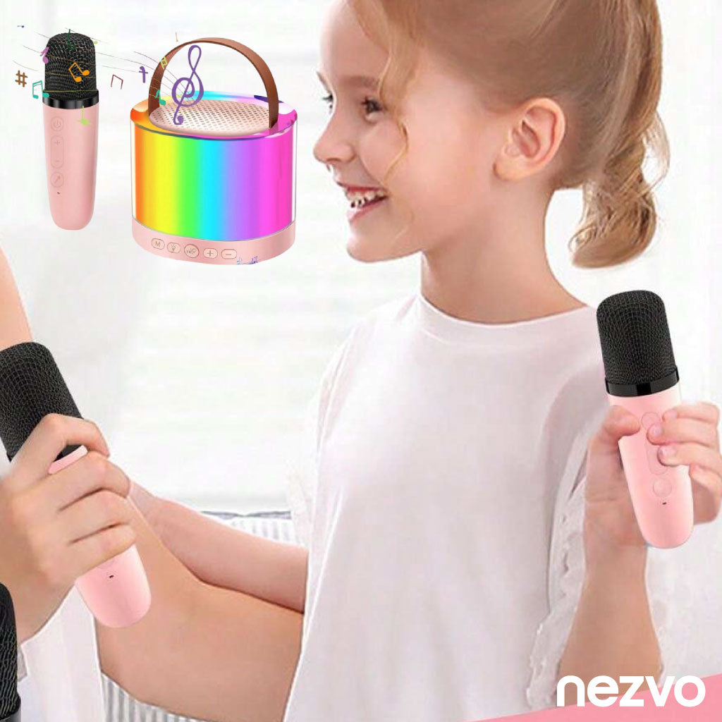 Mini Karaoké Speaker Bluetooth Avec Deux Microphones Et Lumières RGB