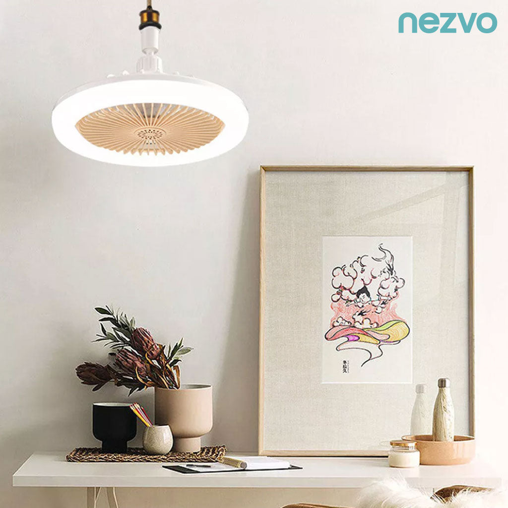 Ventilateur de Plafond 2-en-1 Silencieux avec Éclairage LED & Télécommande – Douille ,3 Vitesses, 30W