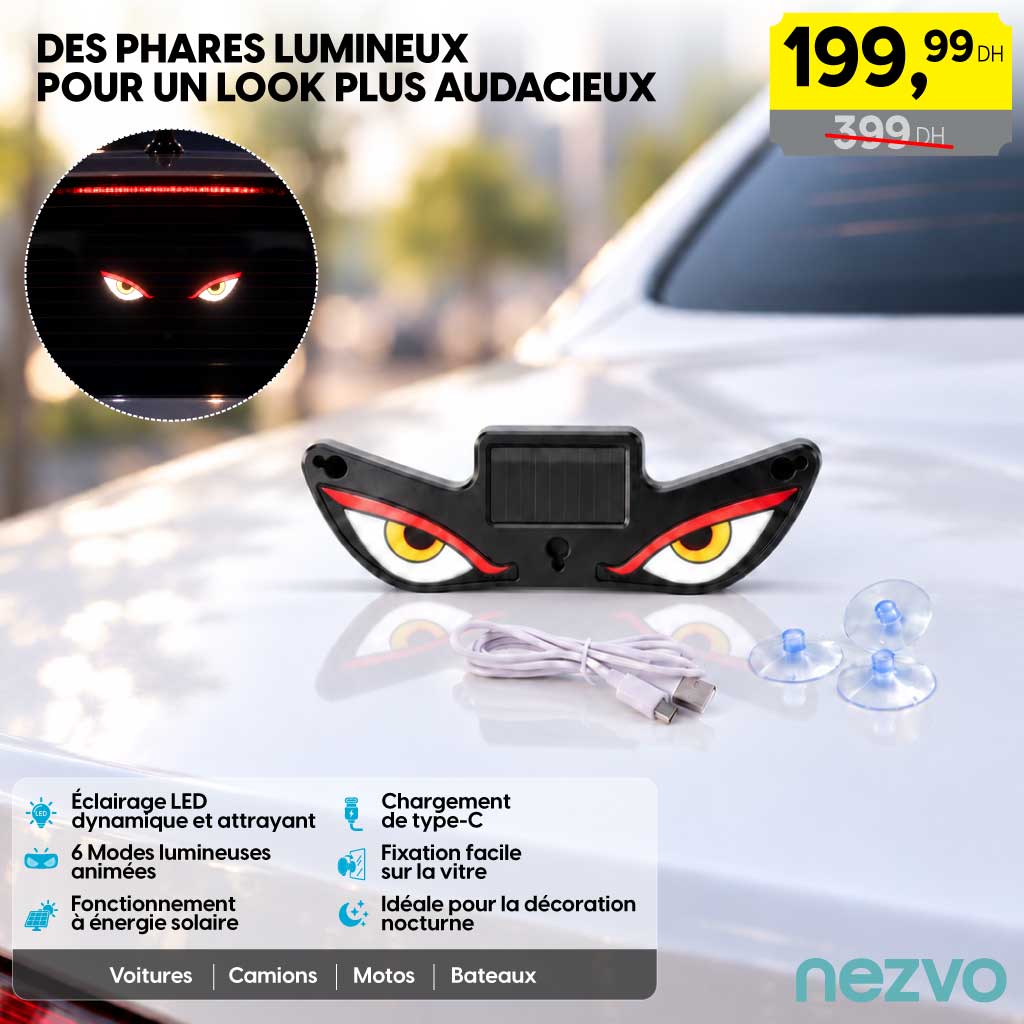 Evil Eyes – Lampe LED Solaire pour Voiture - 6 Modes