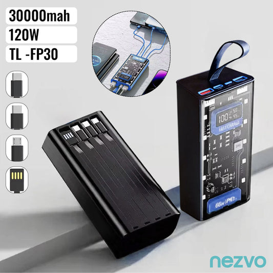 Power Bank Visible – Ultra Puissant avec 4 Câbles Intégrés