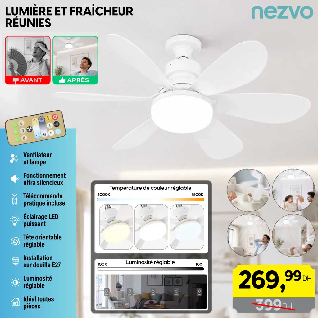 Lampe Ventilateur de Plafond 2-en-1