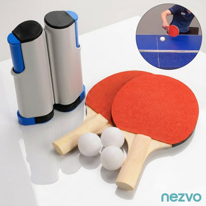 Kit Jeu de Raquettes Portable Complet avec Filet, 2 Raquettes et Balles