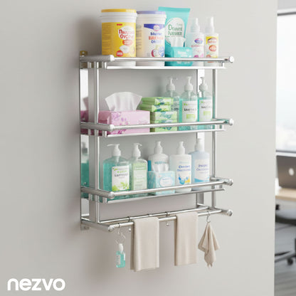 Étagère Murale Inox 3 Niveaux – Rangement Salle de Bain & Cuisine