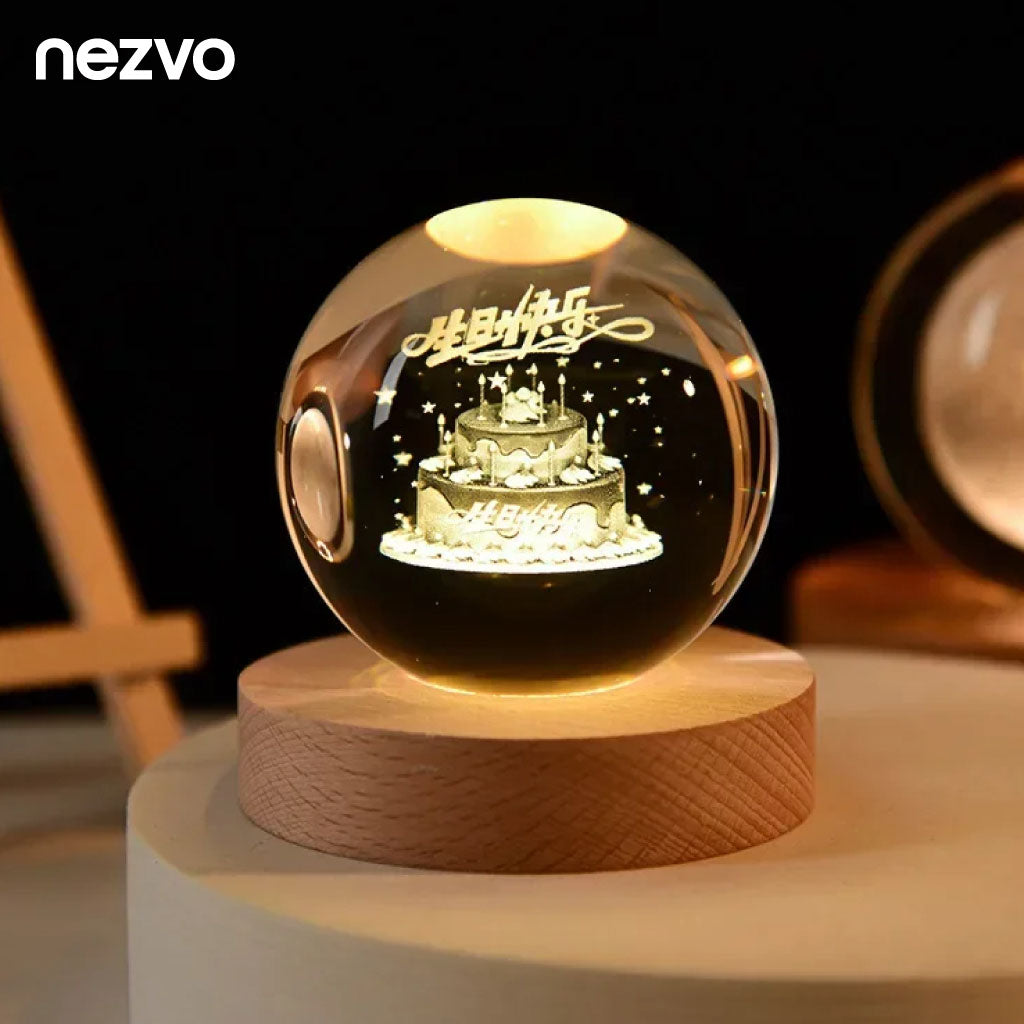 Boule de Cristal 3D Une Lumière LED Et Gravure Magique