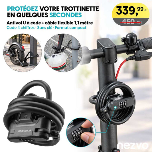 Antivol 2-en-1 à Code – Trottinette - Vélo - Moto