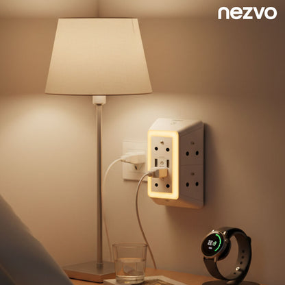 Multiprise Murale 6 Prises + 3 Ports USB avec Veilleuse Tactile