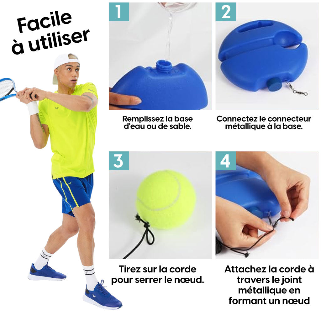 Entraîneur De Tennis Portable – Base Antidérapante Avec Balle & Cordon Élastique !