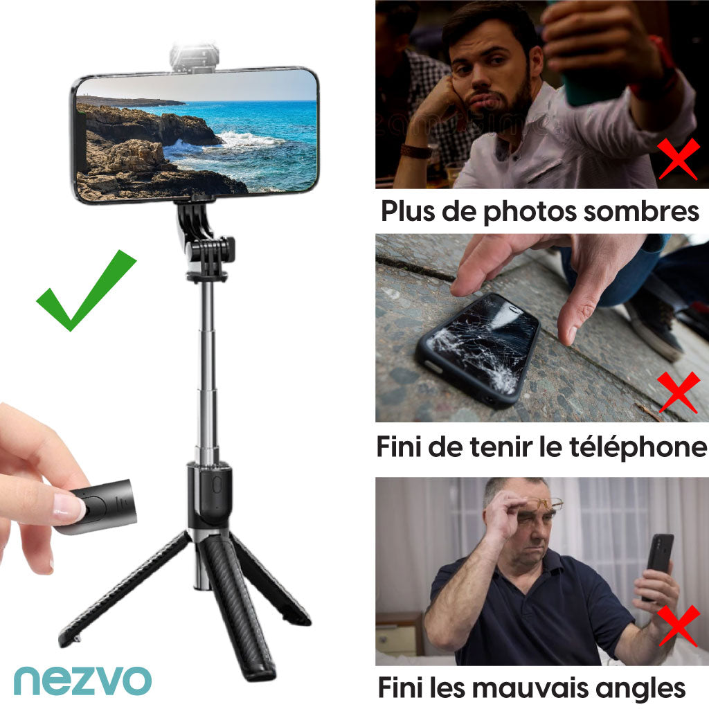 Perche Selfie avec Trépied et Lumière LED