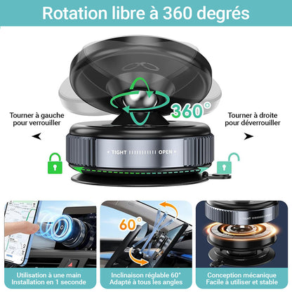 Support Téléphone Magnétique à Ventouse – Stabilité Maximale & Rotation Flexible