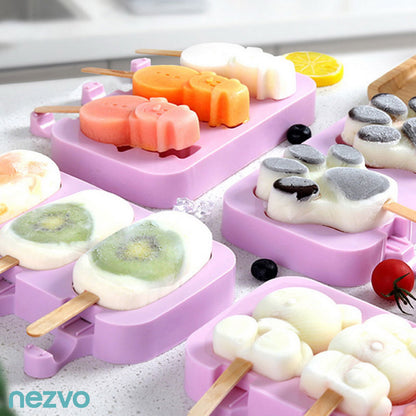 4 Moules à Glace en Silicone + 20 Bâtonnets – Rafraîchissez Votre Été !