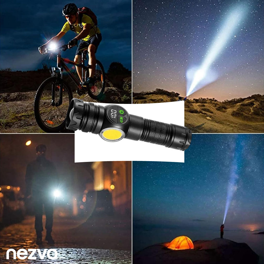 Lampe de Poche LED Haute Puissance Rechargeable avec Zoom Télescopique