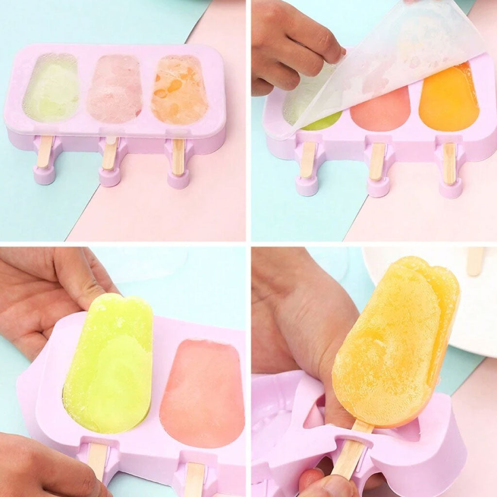 4 Moules à Glace en Silicone + 20 Bâtonnets – Rafraîchissez Votre Été !