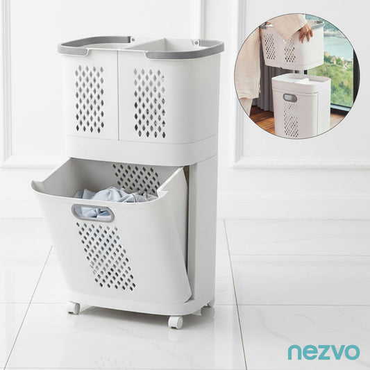 Panier à Linge Double avec Roues