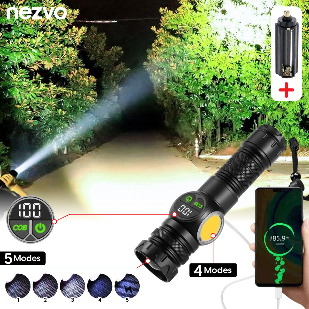 Lampe de Poche LED Haute Puissance Rechargeable avec Zoom Télescopique