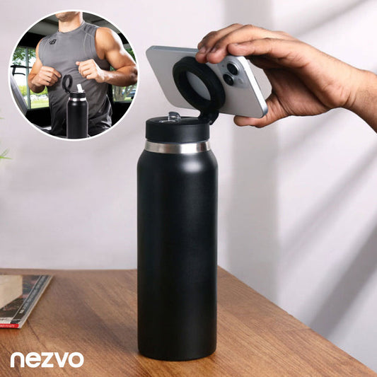 Bouteille Isotherme Avec Couvercle Magnétique Ajustable Et Support Téléphone Intégré