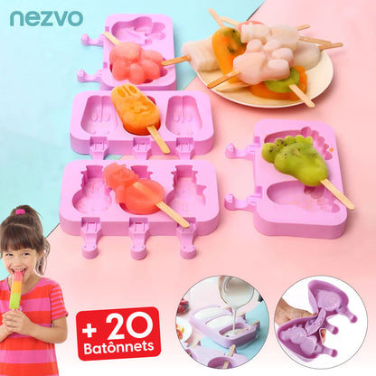 4 Moules à Glace en Silicone + 20 Bâtonnets – Rafraîchissez Votre Été !