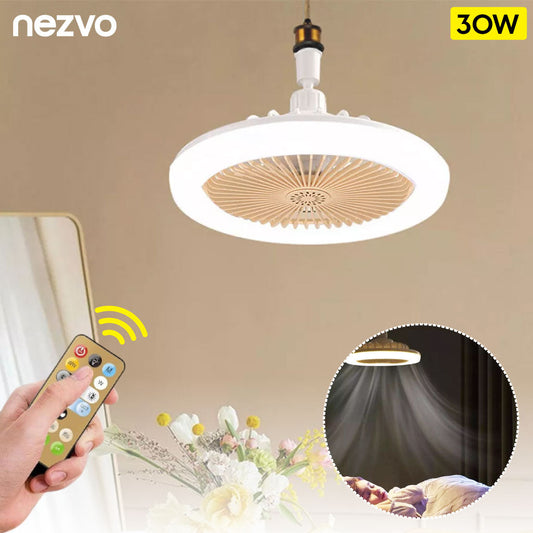 Ventilateur de Plafond 2-en-1 Silencieux avec Éclairage LED & Télécommande – Douille ,3 Vitesses, 30W