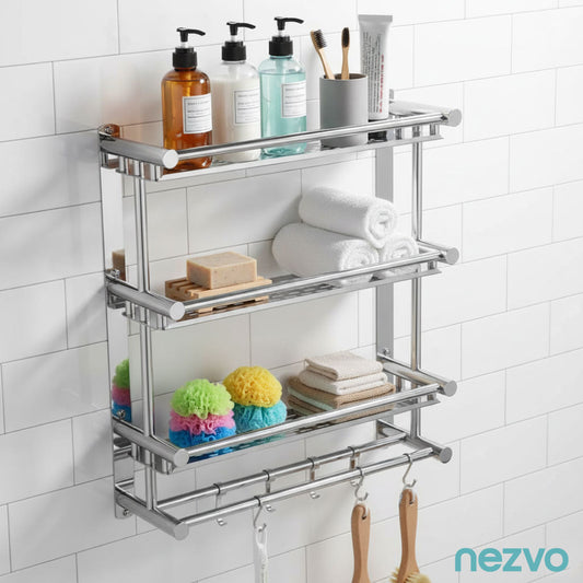 Étagère Murale Inox 3 Niveaux – Rangement Salle de Bain & Cuisine