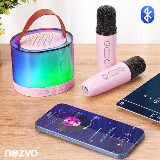 Mini Karaoké Speaker Bluetooth Avec Deux Microphones Et Lumières RGB