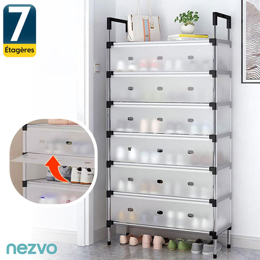 Étagère à Chaussures 7 Niveaux – Anti-Poussière & Gain de Place