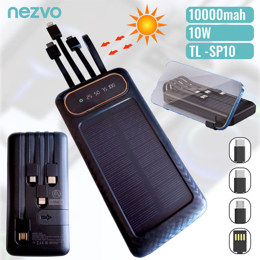 Power Bank Solaire – Recharge Écologique avec Câbles Intégrés