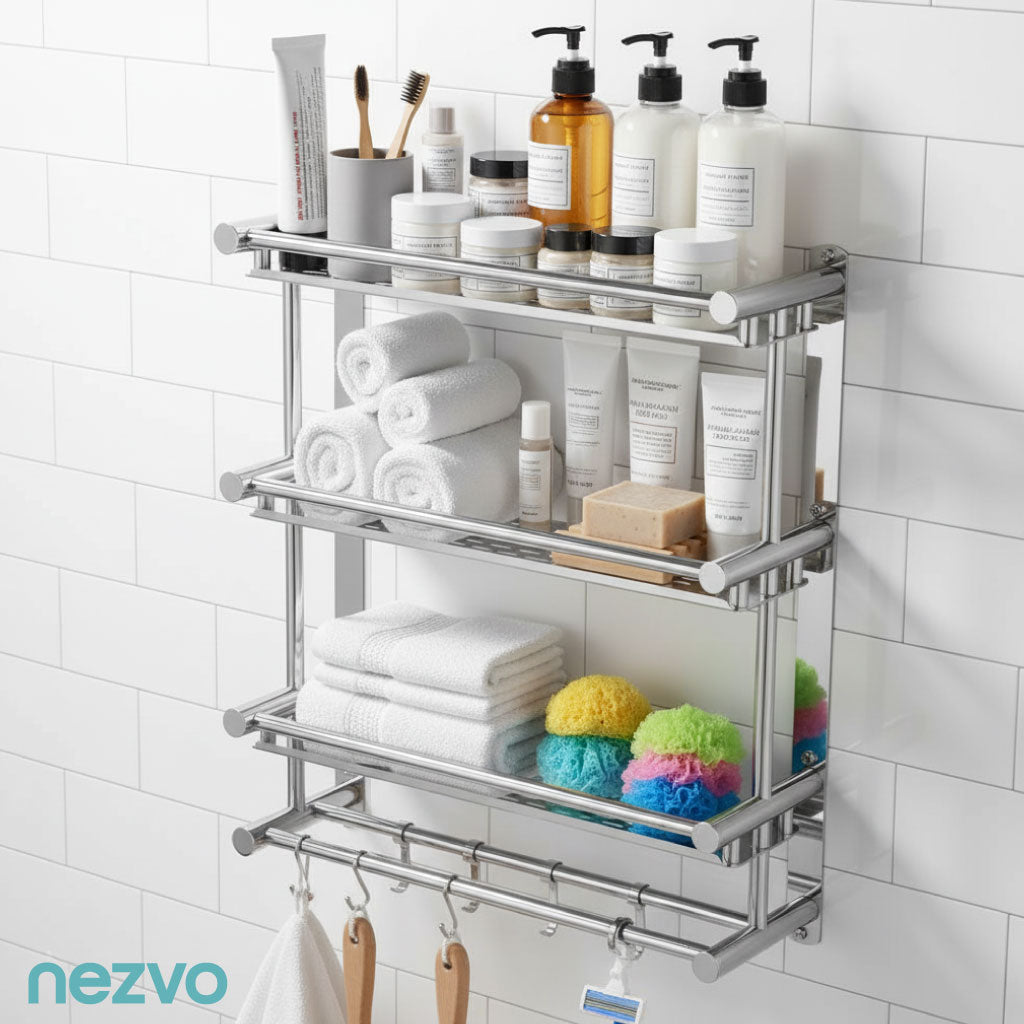 Étagère Murale Inox 3 Niveaux – Rangement Salle de Bain & Cuisine