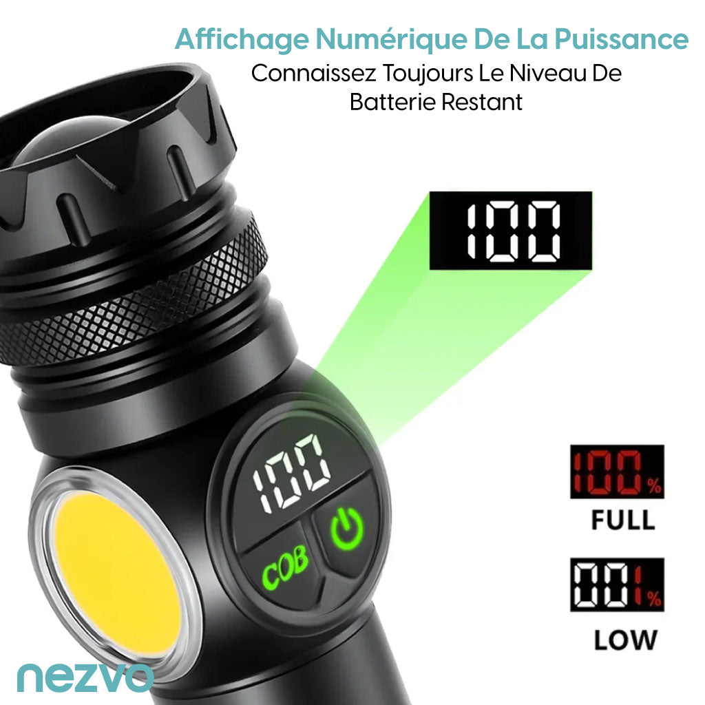 Lampe de Poche LED Haute Puissance Rechargeable avec Zoom Télescopique