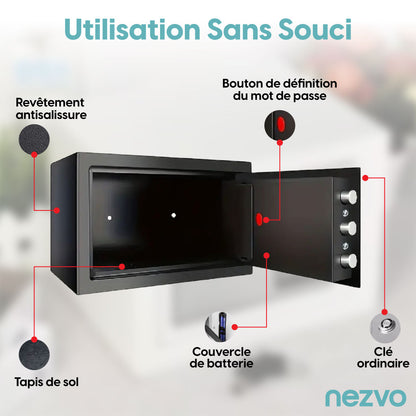 Coffre-Fort Avec Serrure Digitale + 2 Clés de Secours