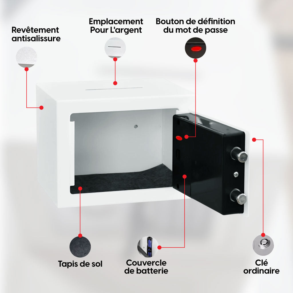 Coffre-Fort Avec Serrure Digitale + 2 Clés de Secours