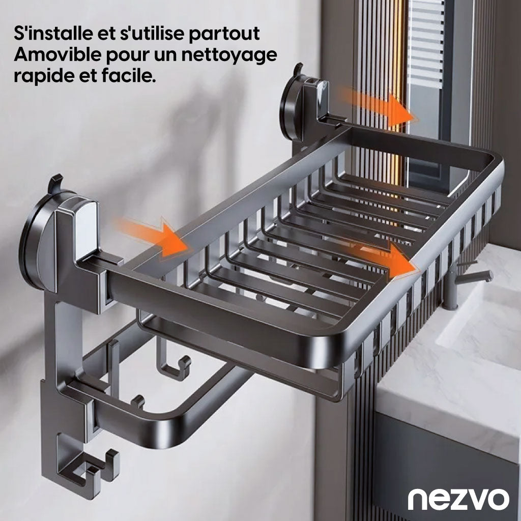 Organisateur Mural Porte‑Serviettes – Étagère & Crochets Pratiques pour Salle de Bain !